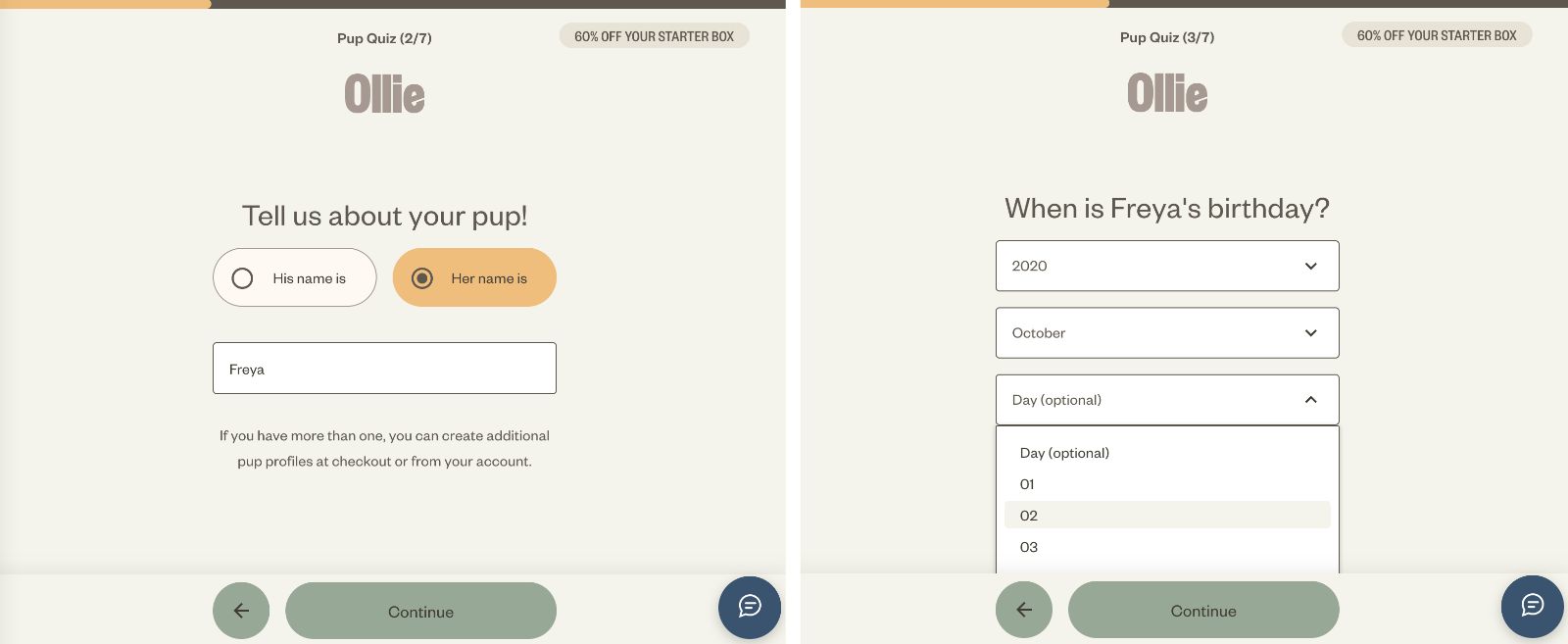 The Ollie dog food pup quiz.