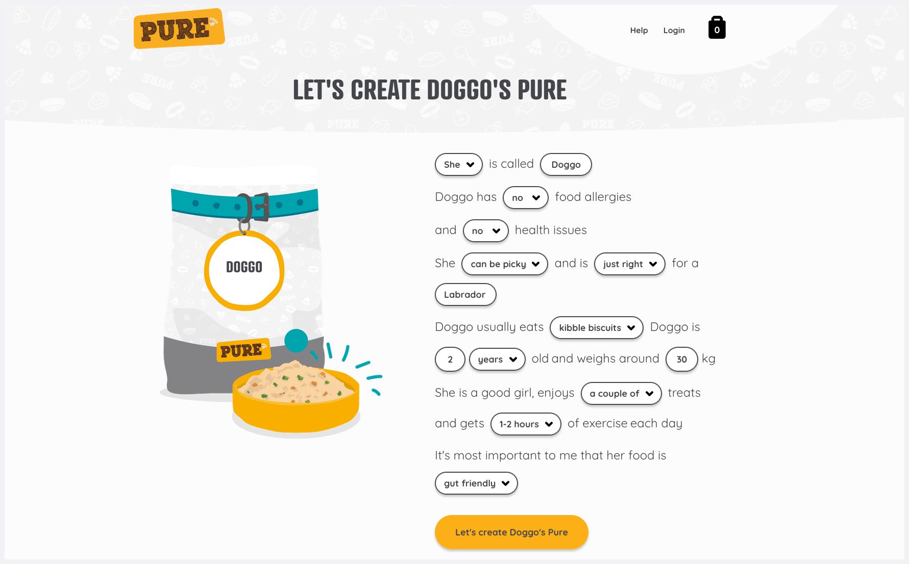 Pure Pet Food website and questionnaire