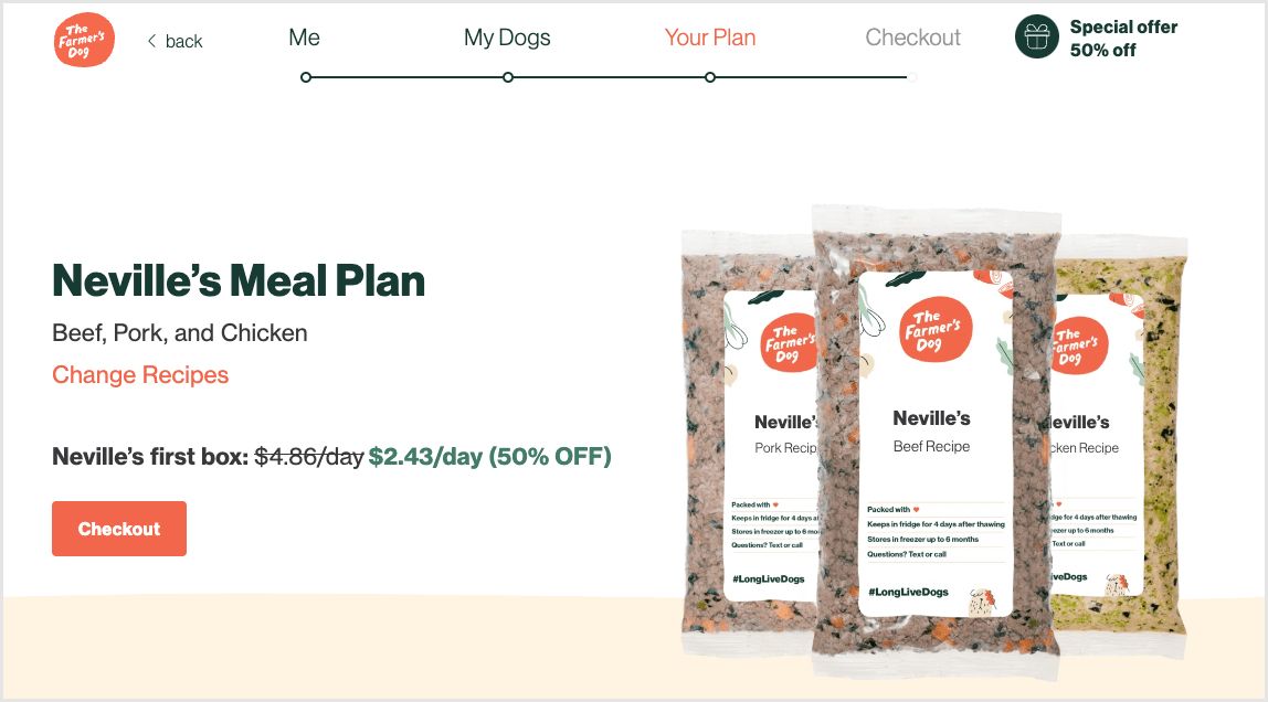 Our suggested meal plan from The Farmer’s Dog