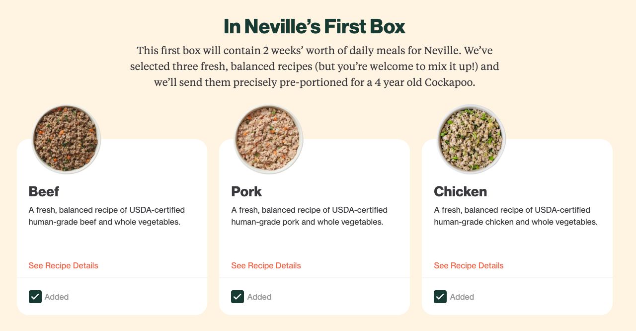 Our suggested meal plan from The Farmer’s Dog